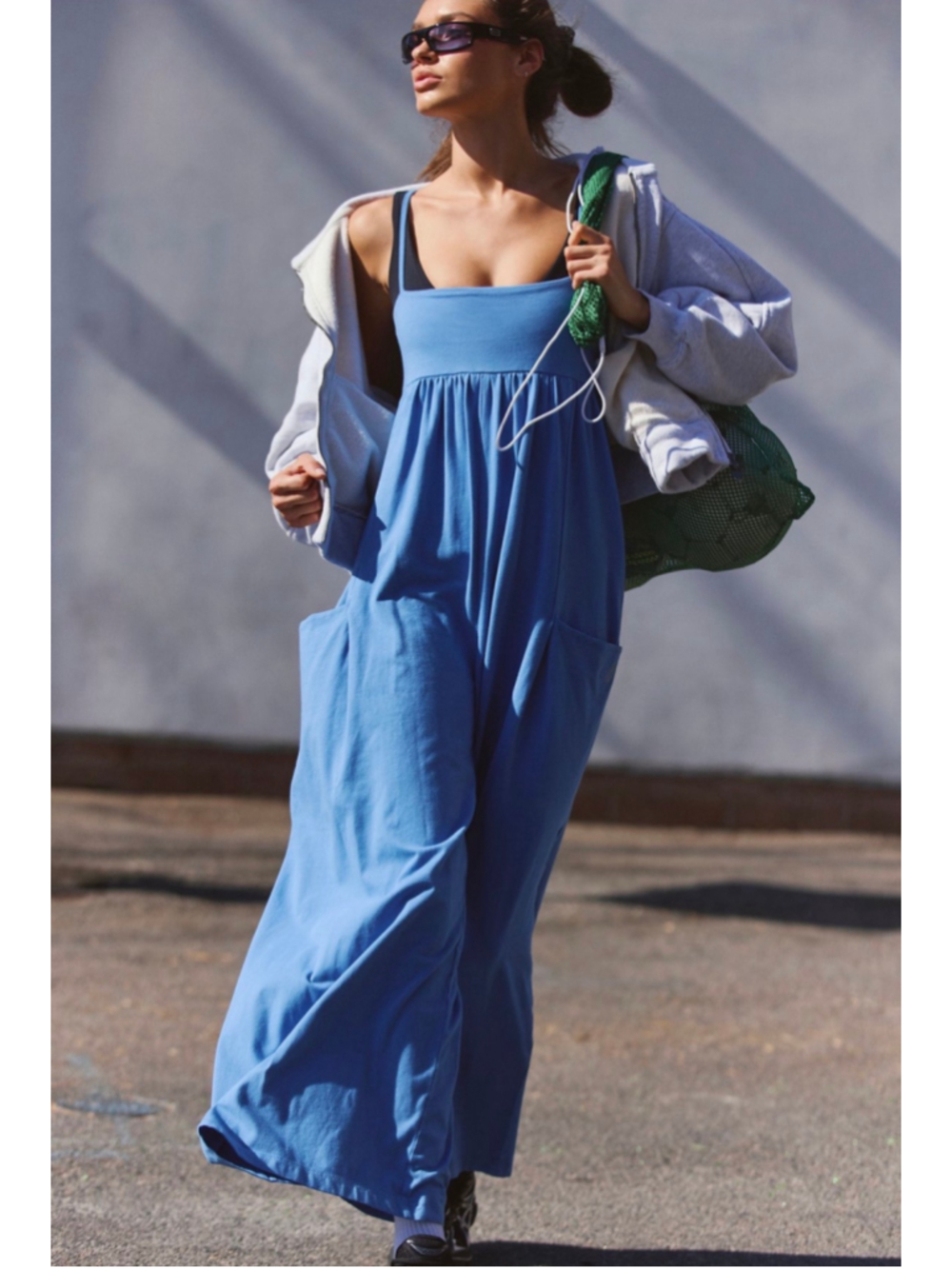 Women's Free People Movement Hot Shot Strappy Onesie Jumpsuit Size L Cobalt Blue